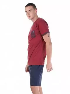 Оригинальная пижама (футболка с коротким рукавом и шорты однотонные) бордового цвета Tom Tailor RT71059/5624